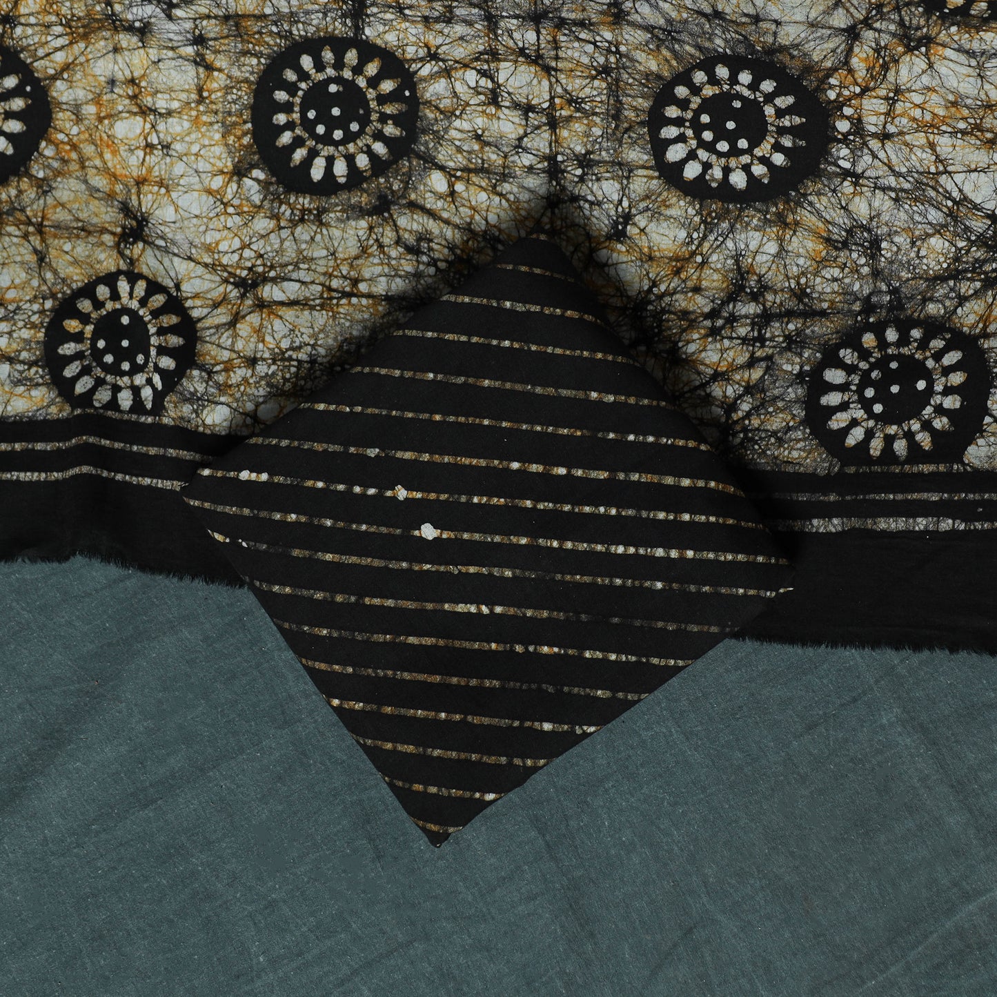 Kutch Hand Block Batik Print Cotton 3pc Unstitched Dress Material Suit Set 16