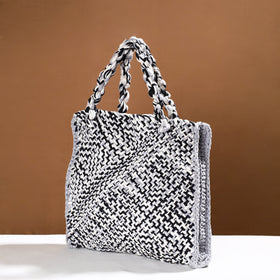 Black Handwoven Upcycled Cotton Hand/Lunch Bag