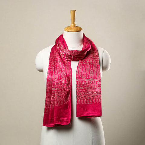 Pink - Mashru Silk Printed Ajrakh Stole 09