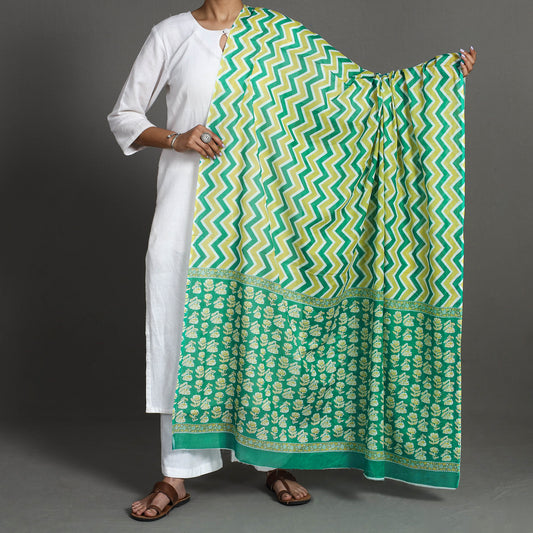 Green - Jaipur Printed Mul Cotton Dupatta 02