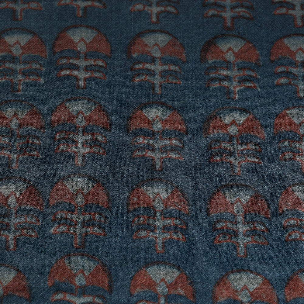 Blue - Pure Wool Handloom Akola Print Fabric 01