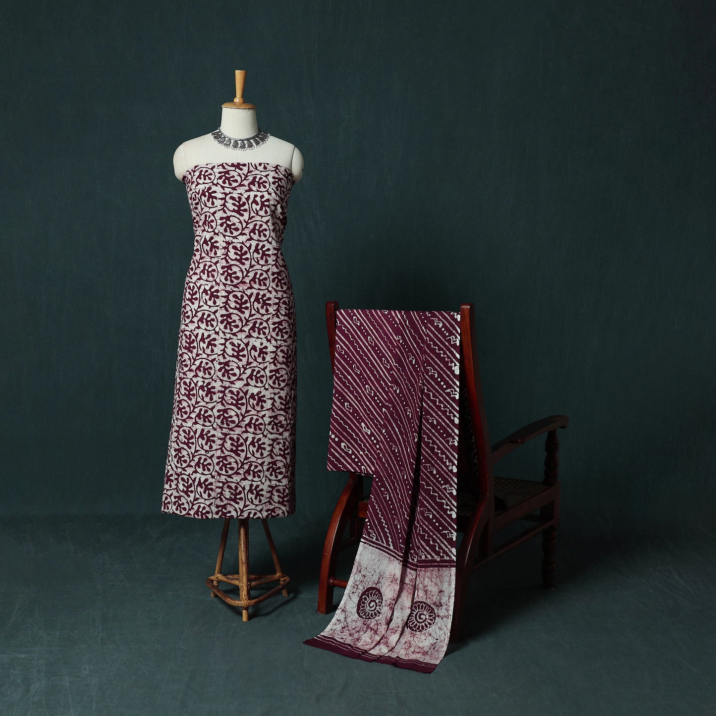 Kutch Hand Block Batik Print Cotton 3pc Unstitched Dress Material Suit Set 17