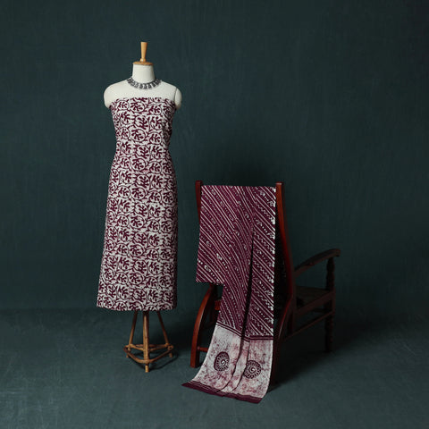 Kutch Hand Block Batik Print Cotton 3pc Unstitched Dress Material Suit Set 17