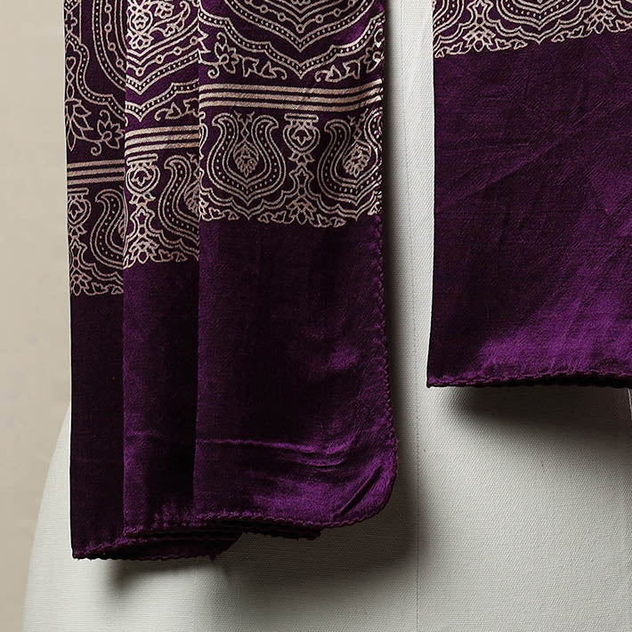 Purple - Mashru Silk Printed Ajrakh Stole 10