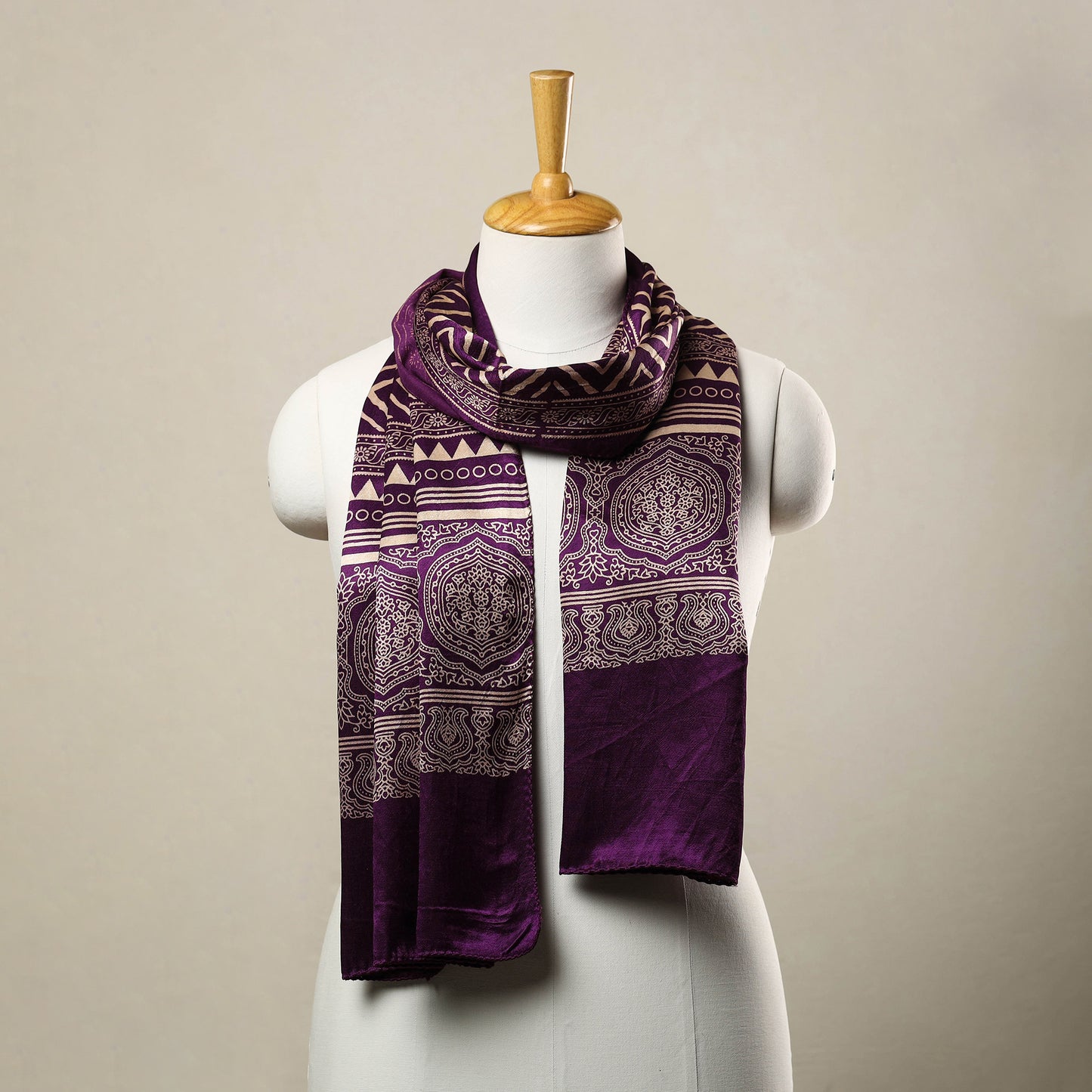 Purple - Mashru Silk Printed Ajrakh Stole 10