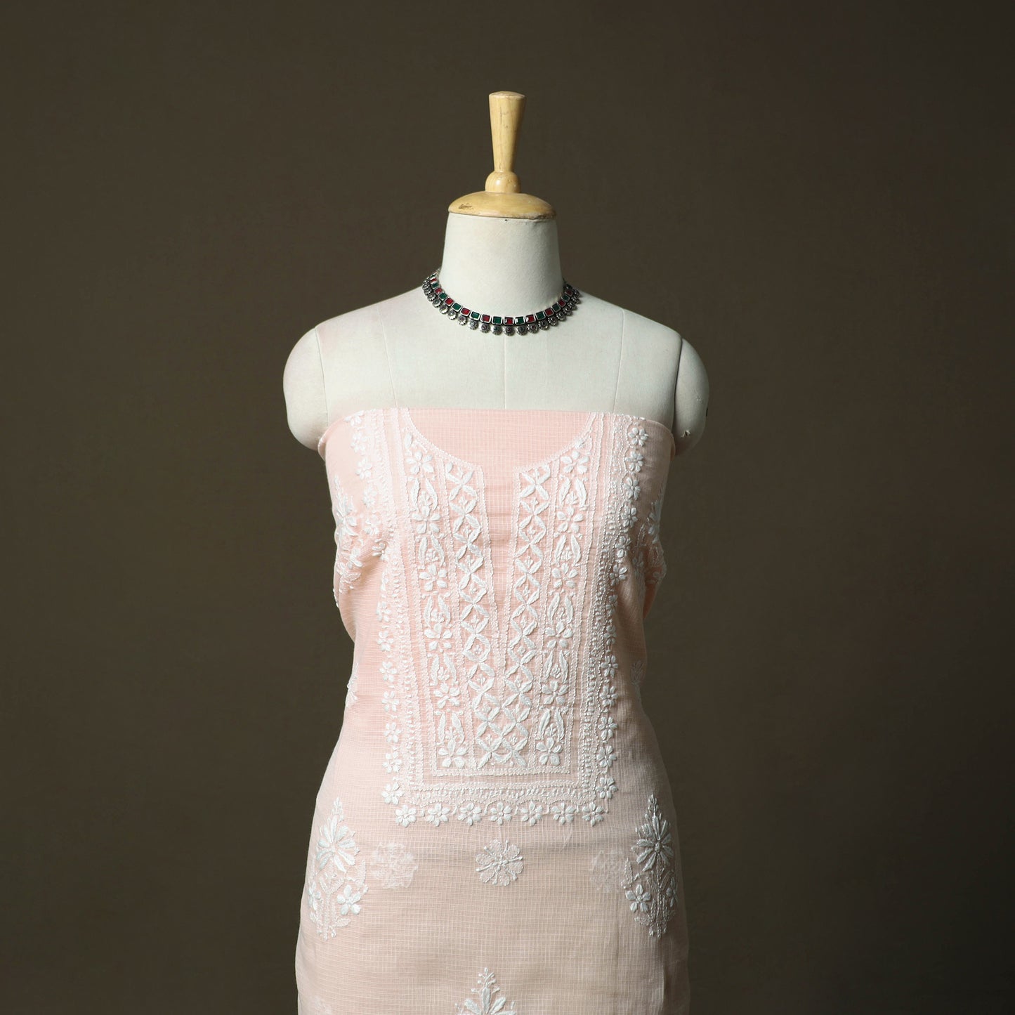 Lucknowi Hand Embroidered Kota Doria Cotton Chikankari 2pc Unstitched Dress Material 124