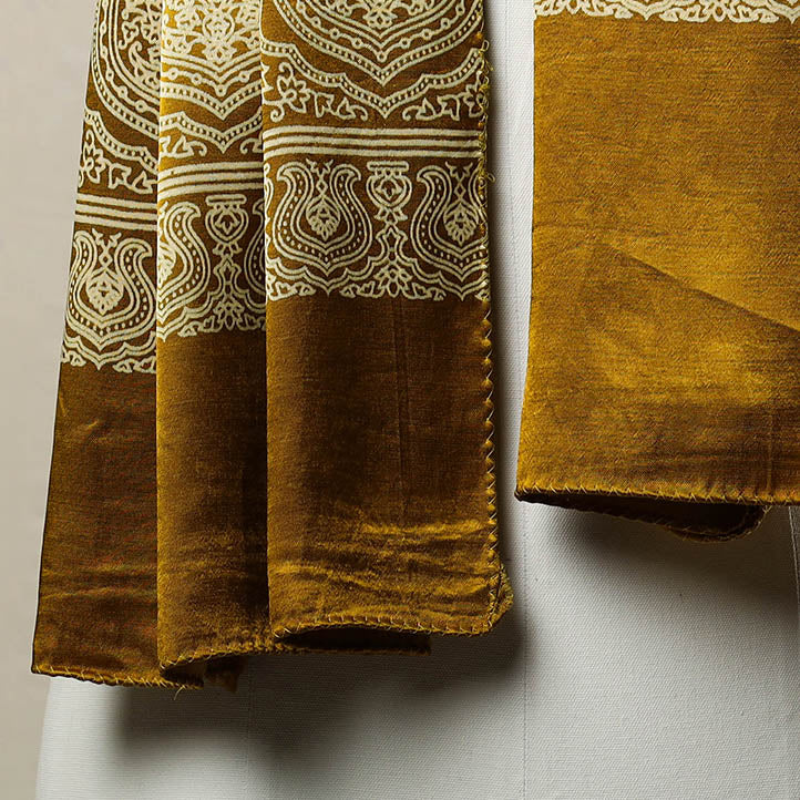 Yellow - Mashru Silk Printed Ajrakh Stole 11