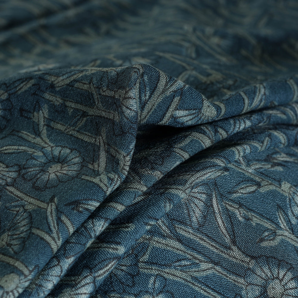 Blue - Pure Wool Handloom Akola Print Fabric 02