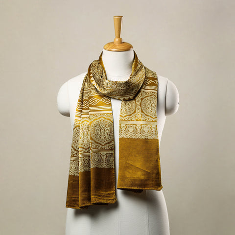 Yellow - Mashru Silk Printed Ajrakh Stole 11