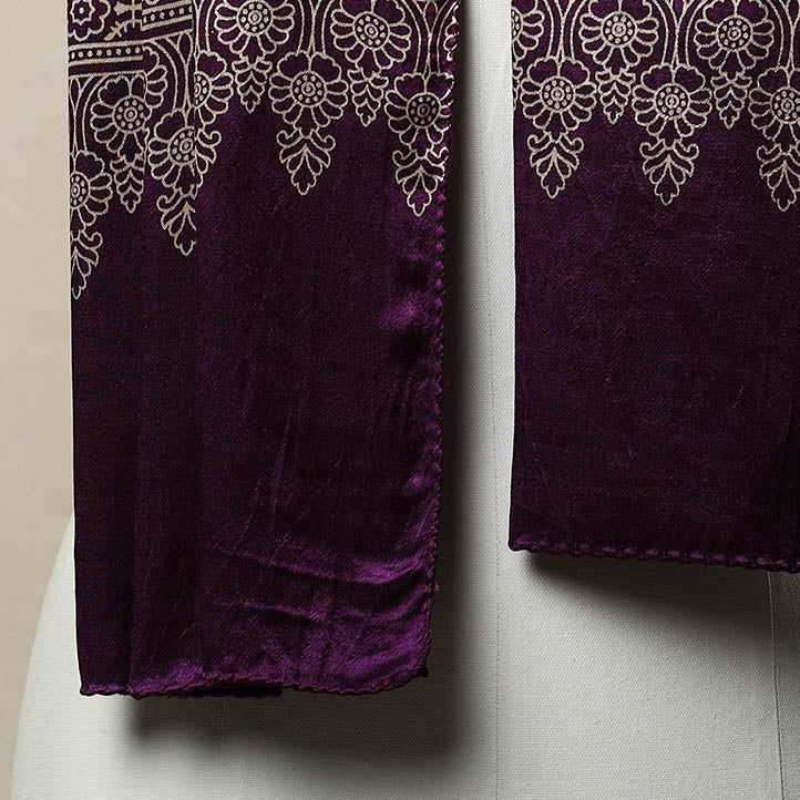 Purple - Mashru Silk Printed Ajrakh Stole 12