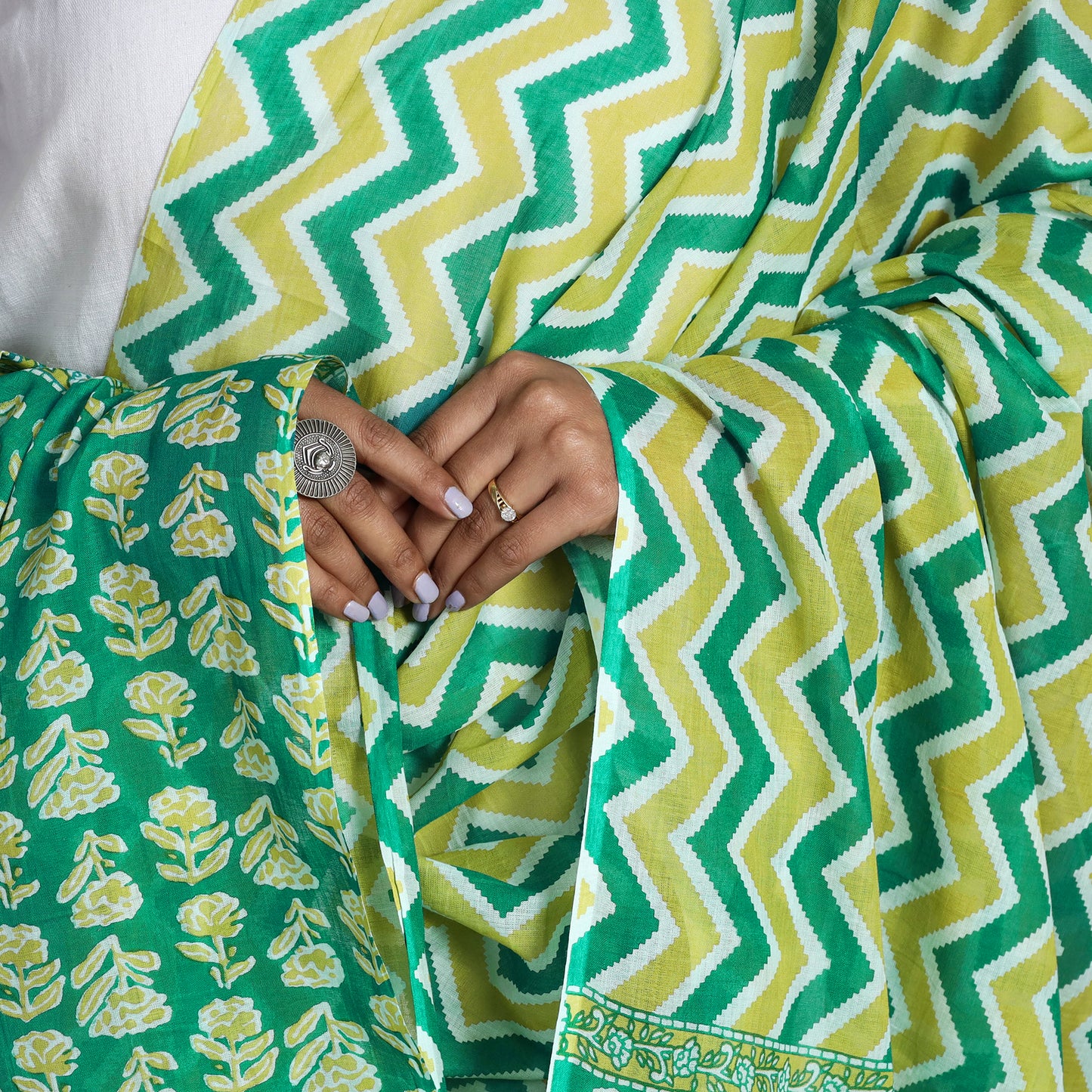 Green - Jaipur Printed Mul Cotton Dupatta 02