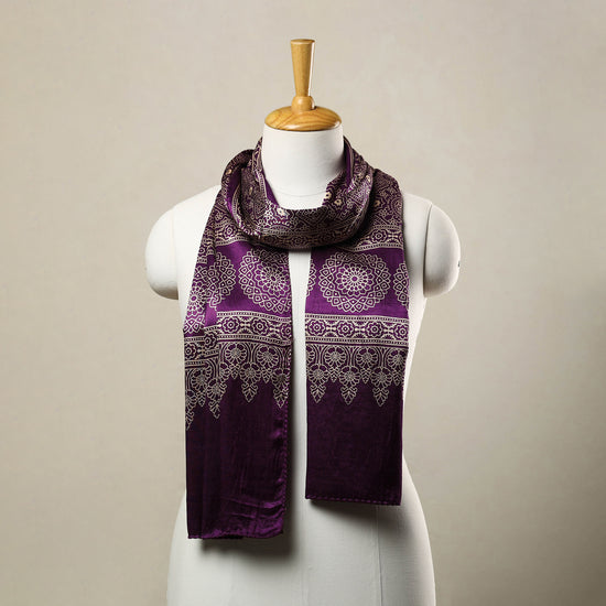 Purple - Mashru Silk Printed Ajrakh Stole 12