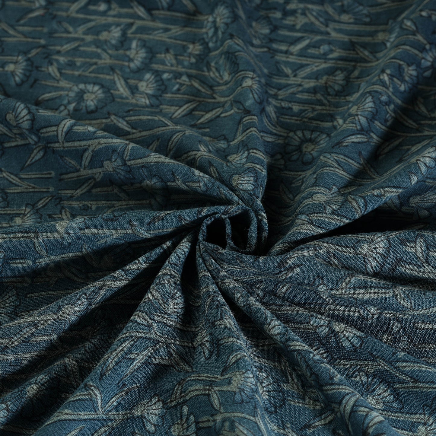 Blue - Pure Wool Handloom Akola Print Fabric 02