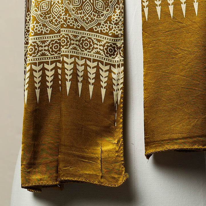 Yellow - Mashru Silk Printed Ajrakh Stole 13