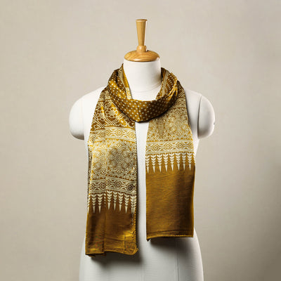 Yellow - Mashru Silk Printed Ajrakh Stole 13