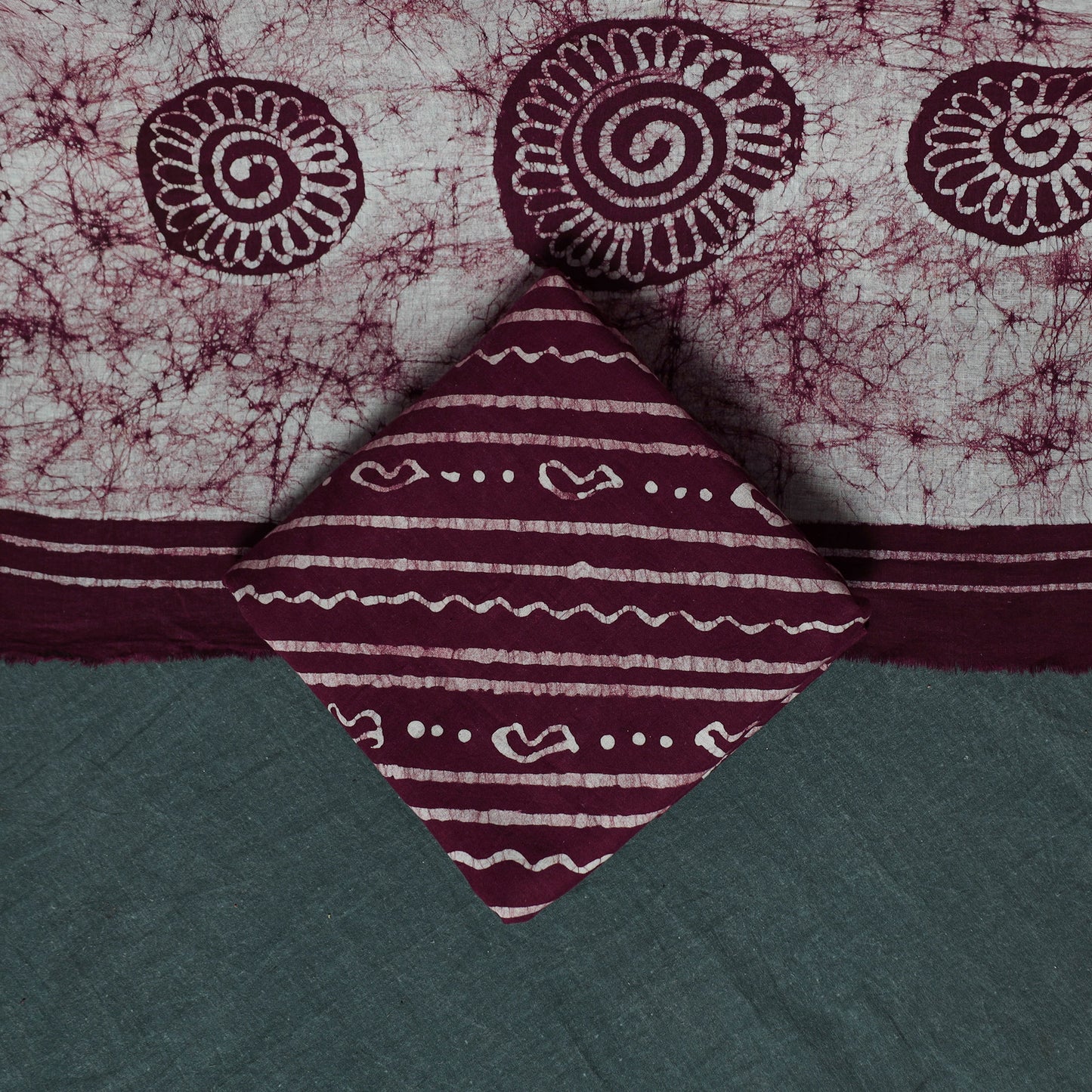 Kutch Hand Block Batik Print Cotton 3pc Unstitched Dress Material Suit Set 17