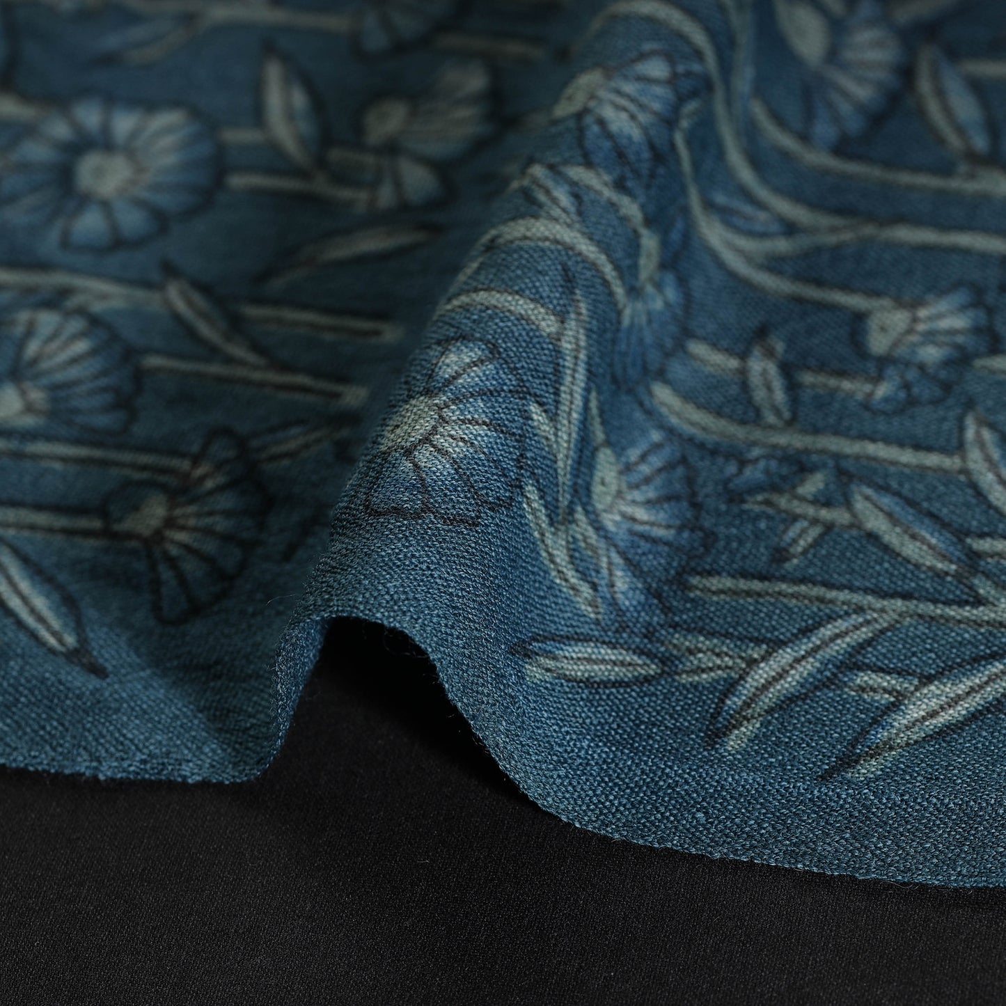 Blue - Pure Wool Handloom Akola Print Fabric 02