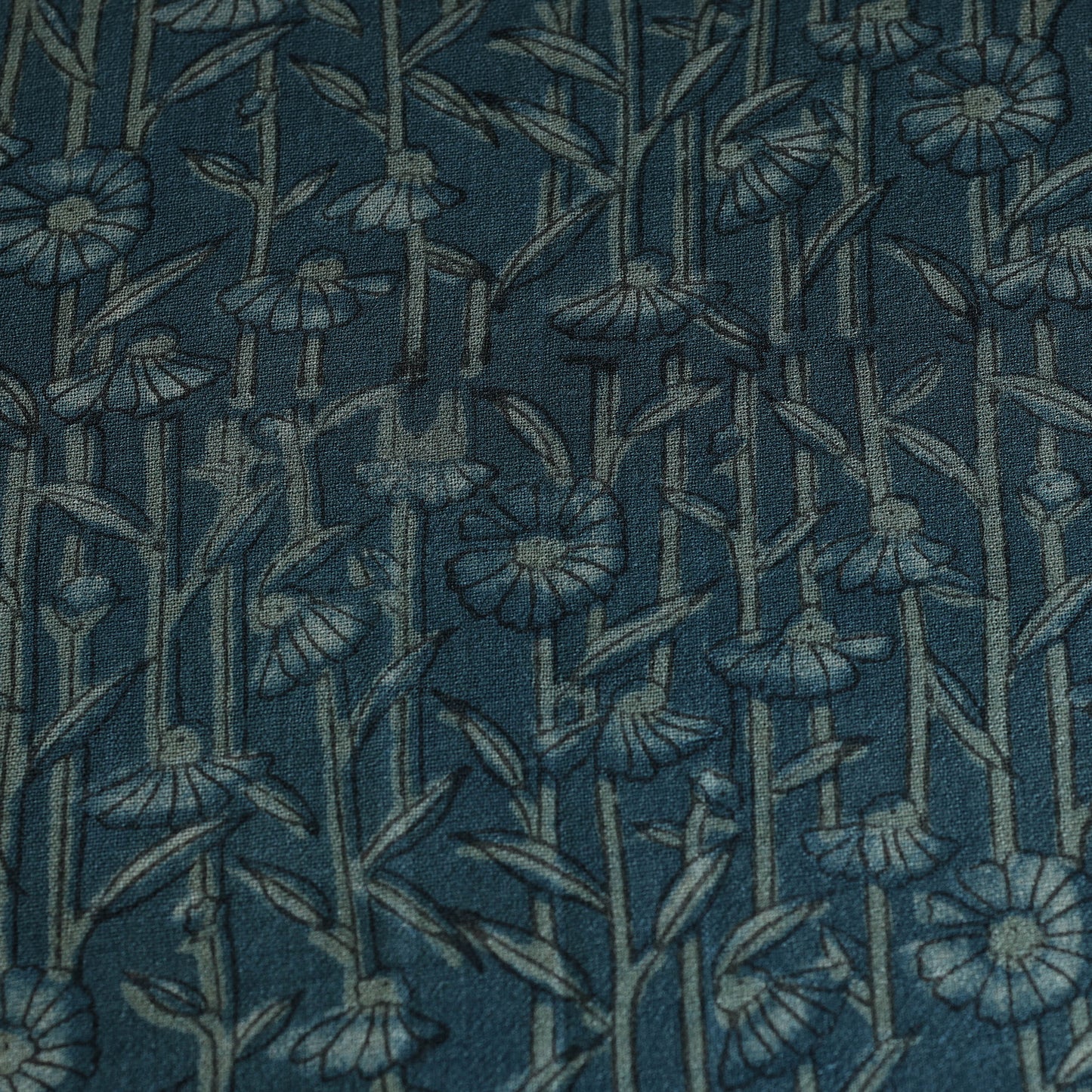 Blue - Pure Wool Handloom Akola Print Fabric 02