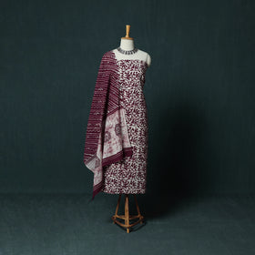 Kutch Hand Block Batik Print Cotton 3pc Unstitched Dress Material Suit Set 17