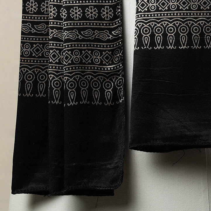 Black - Mashru Silk Printed Ajrakh Stole 21