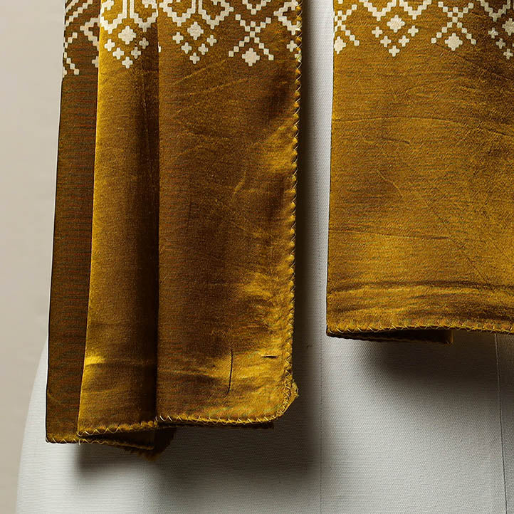 Yellow - Mashru Silk Printed Ajrakh Stole 16