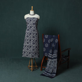 Kutch Hand Block Batik Print Cotton 3pc Unstitched Dress Material Suit Set 18