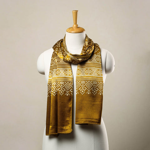 Yellow - Mashru Silk Printed Ajrakh Stole 16