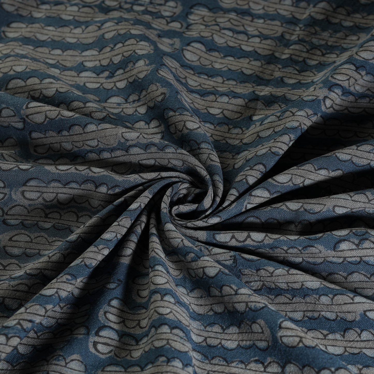 Blue - Pure Wool Handloom Akola Print Fabric 03