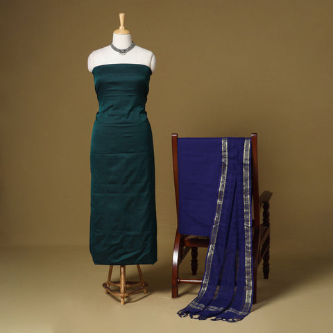 Green - 3pc karnataka weave cotton unstitched khun dress