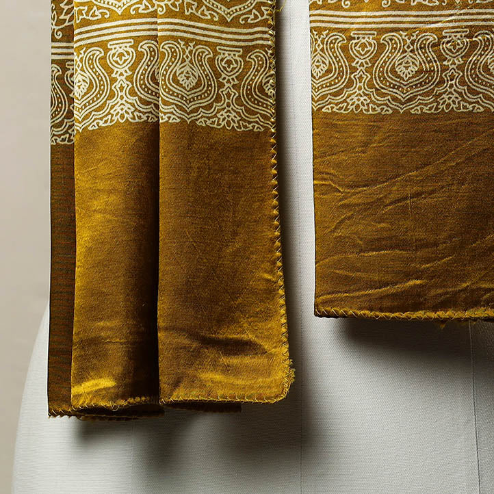 Yellow - Mashru Silk Printed Ajrakh Stole 18