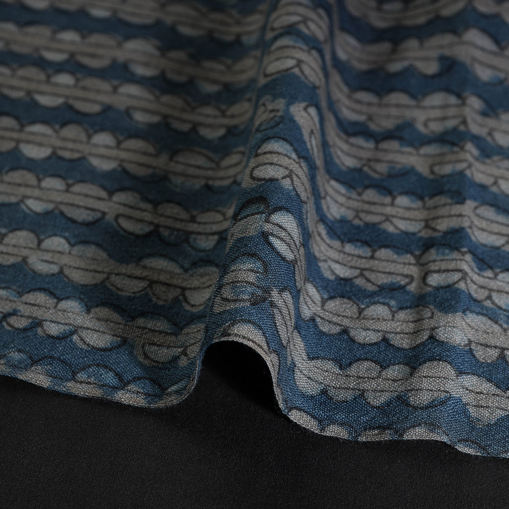 Blue - Pure Wool Handloom Akola Print Fabric 03