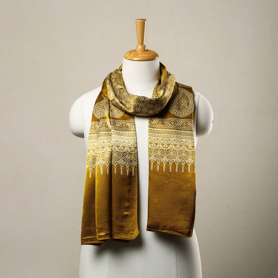 Yellow - Mashru Silk Printed Ajrakh Stole 20