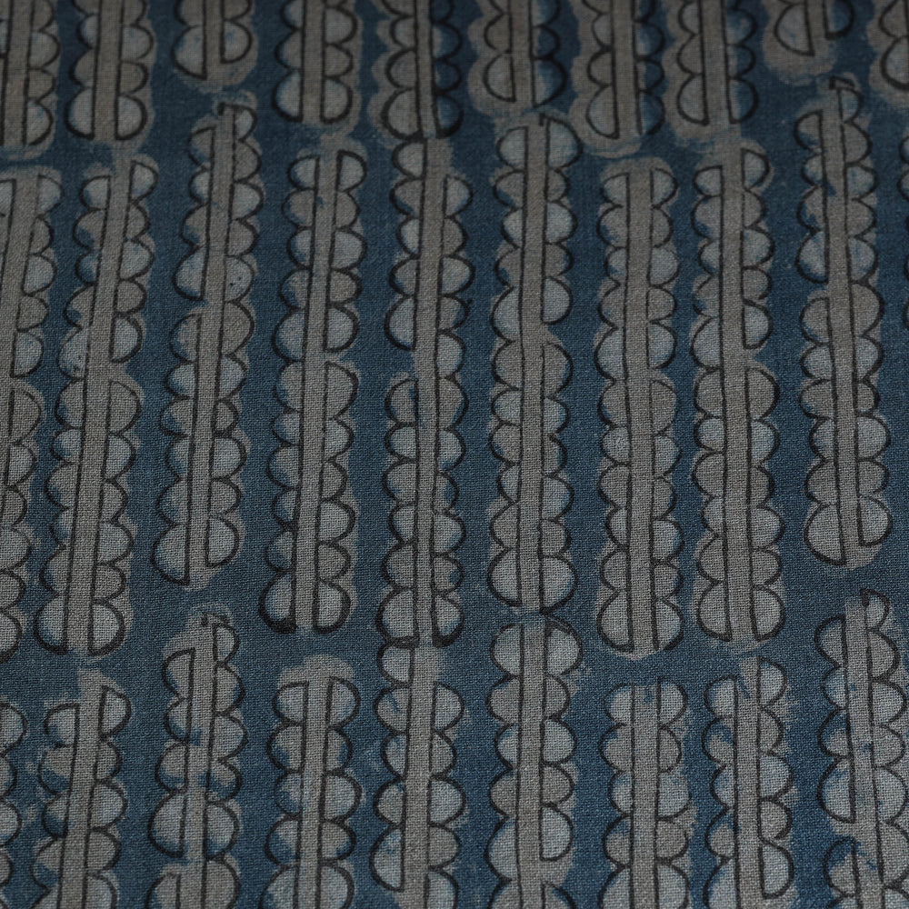 Blue - Pure Wool Handloom Akola Print Fabric 03