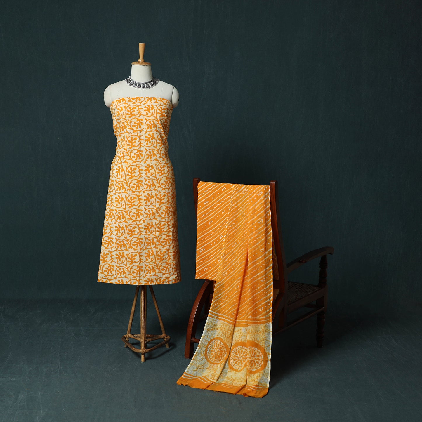 Kutch Hand Block Batik Print Cotton 3pc Unstitched Dress Material Suit Set 19