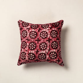 Maroon - Hand Batik Printed Cotton Cushion Cover (16 x 16 in)