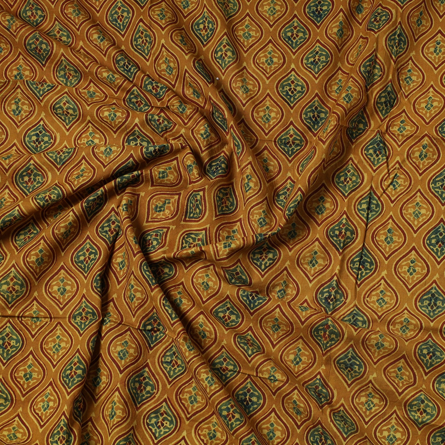 Yellow - Ajrakh Block Printed Cotton Precut Fabric (1 meter) 45