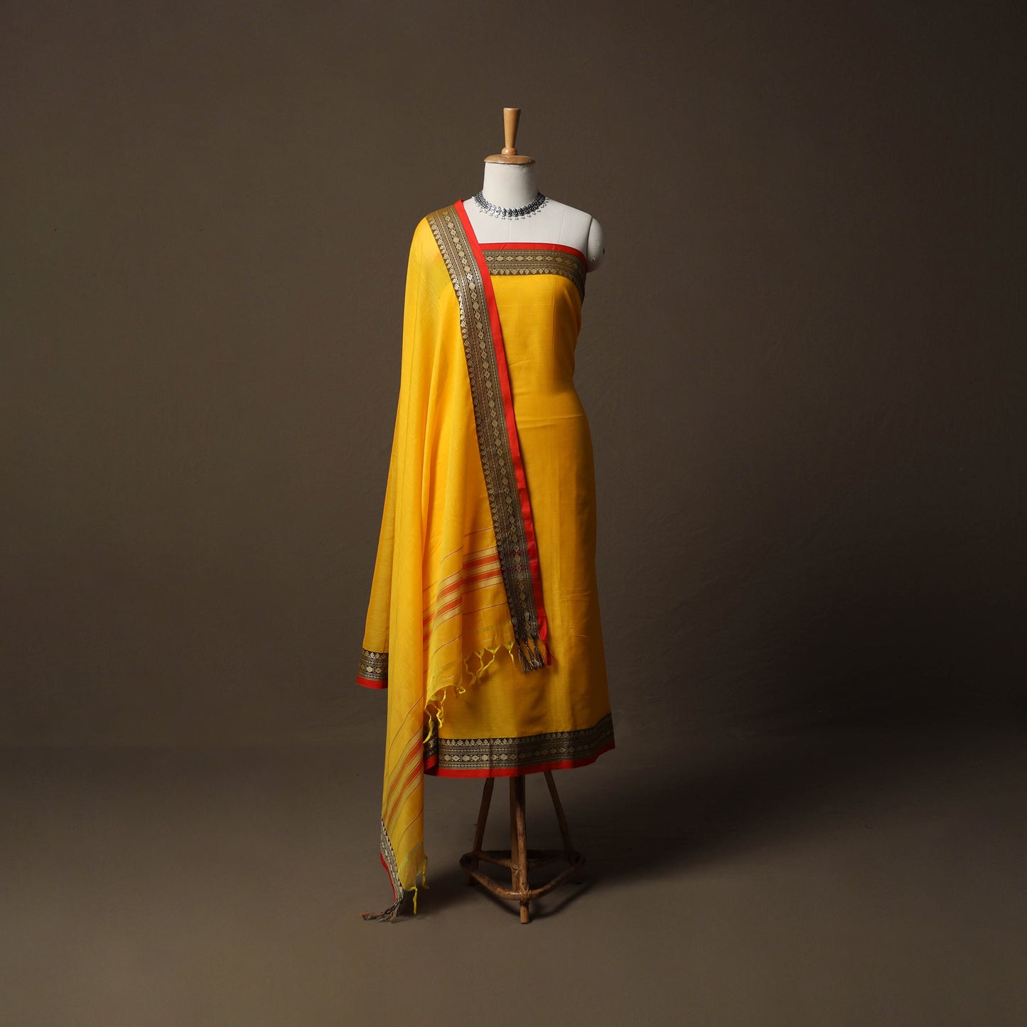 Dharwad Mercerised Cotton 3pc Unstitched Dress Material Suit Set with Woven Border 44