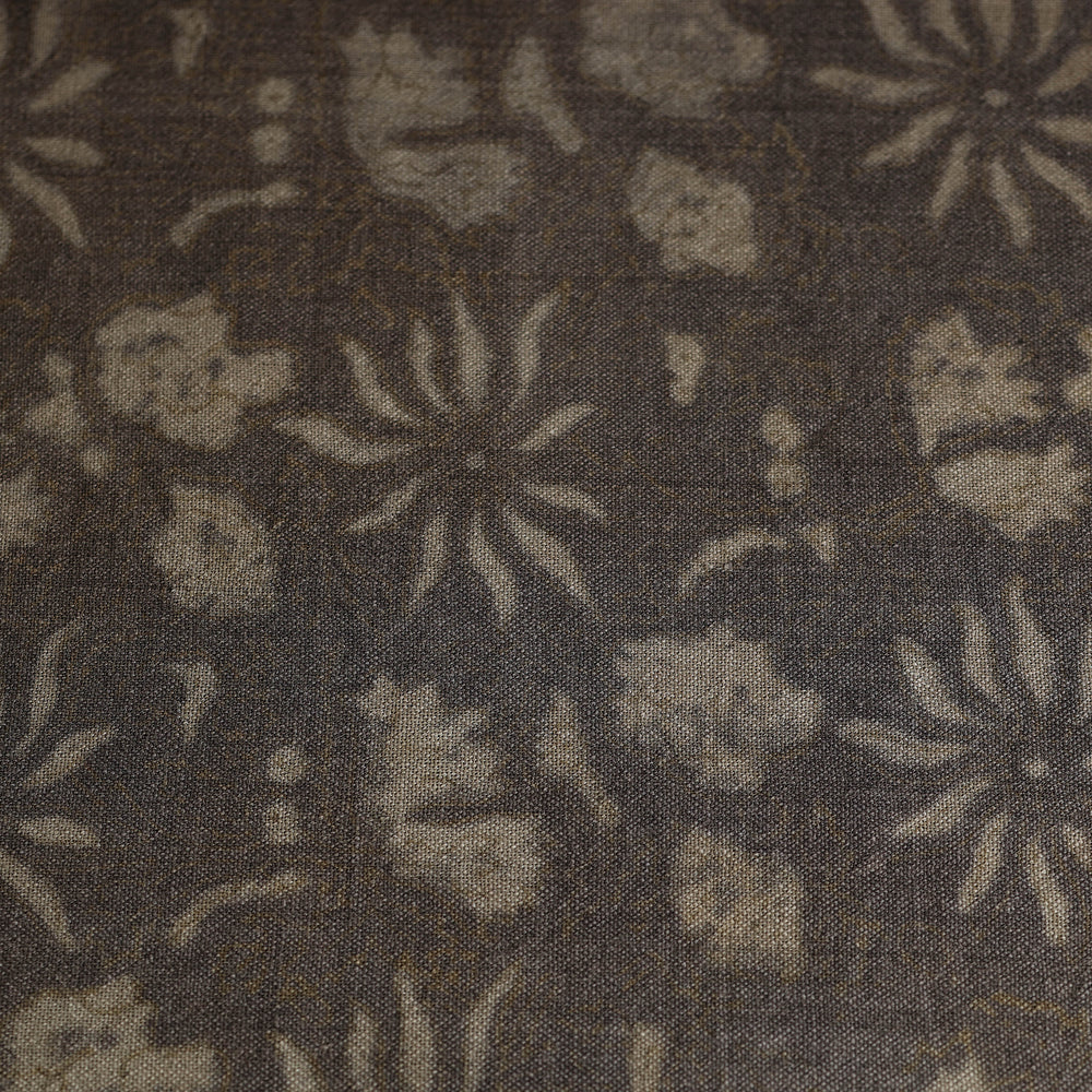 Brown - Pure Wool Handloom Akola Print Fabric 04