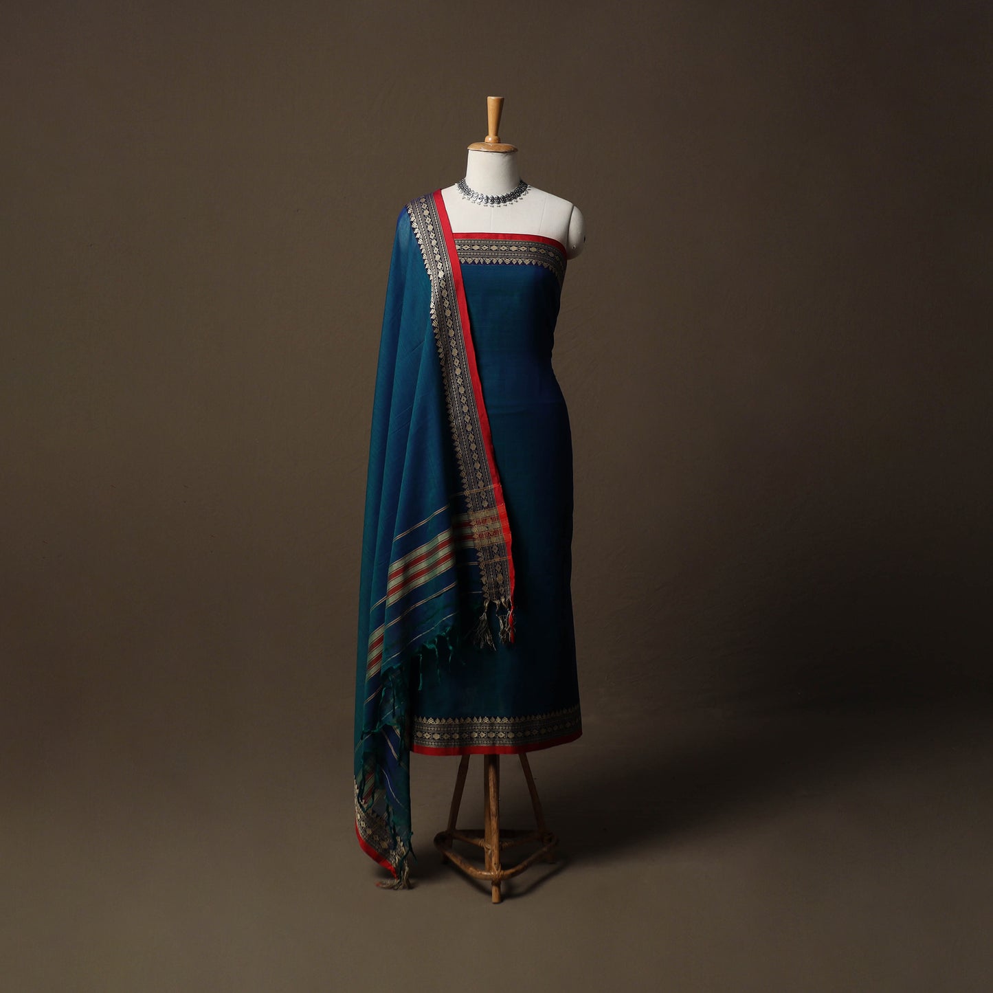 Dharwad Mercerised Cotton 3pc Unstitched Dress Material Suit Set with Woven Border 45