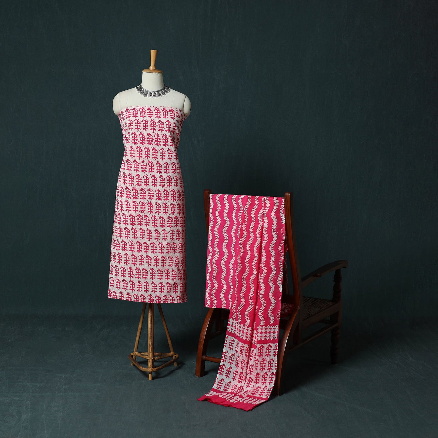 Kutch Hand Block Batik Print Cotton 3pc Unstitched Dress Material Suit Set 20