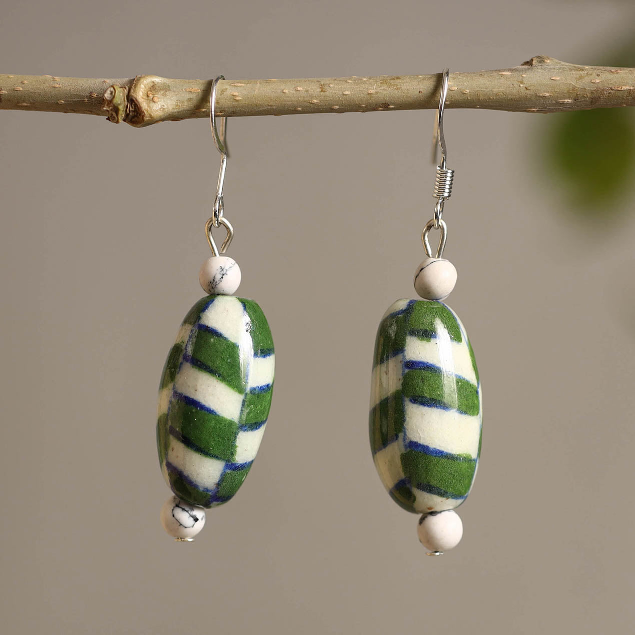 Handcrafted Blue Pottery Ceramic Earrings 02