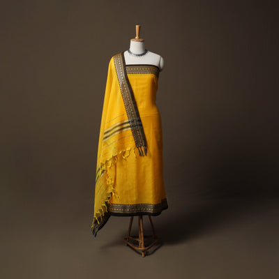 Dharwad Mercerised Cotton 3pc Unstitched Dress Material Suit Set with Woven Border 46