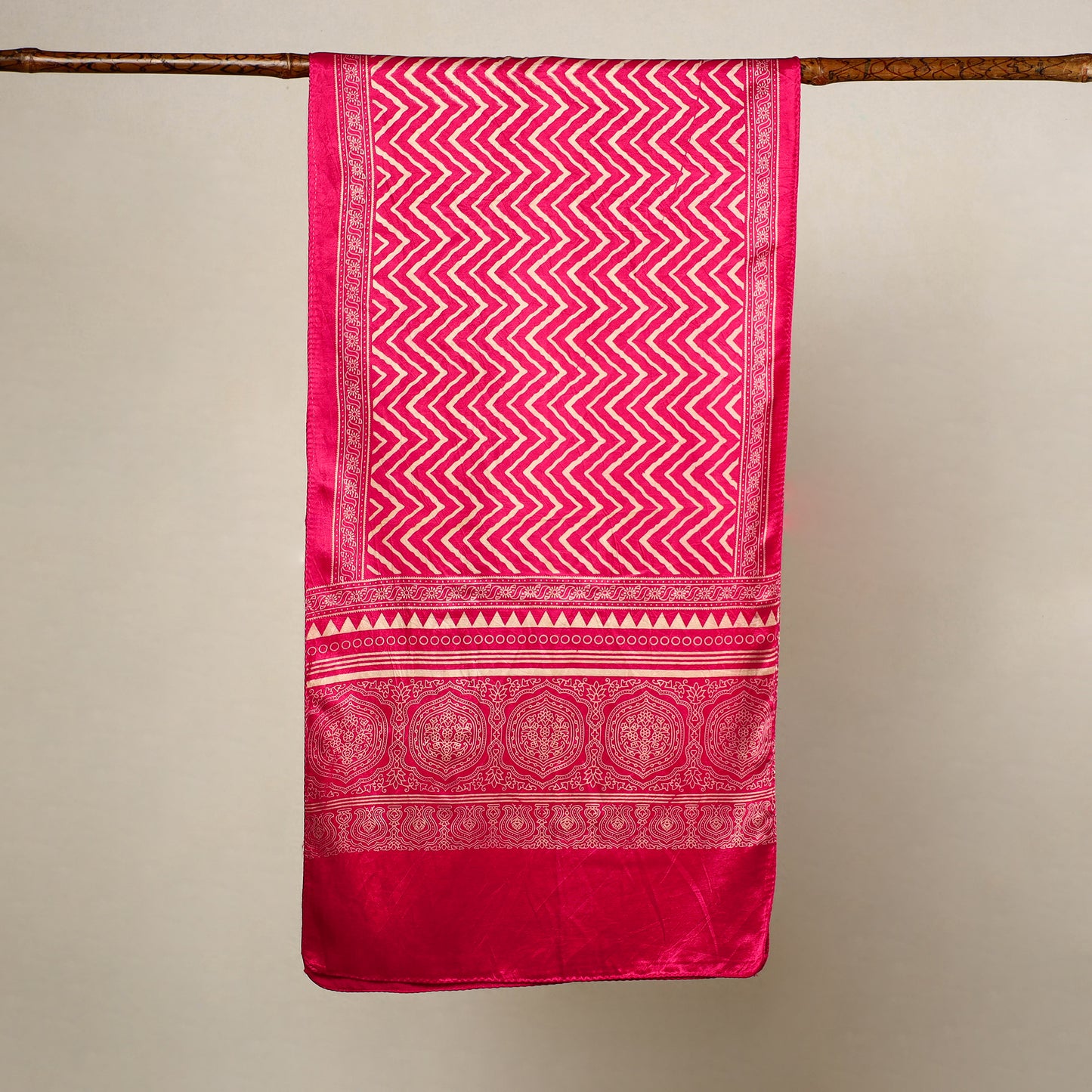 Pink - Mashru Silk Printed Ajrakh Stole 02