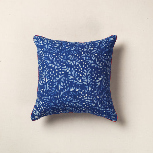 Blue - Hand Batik Printed Cotton Cushion Cover (16 x 16 in)