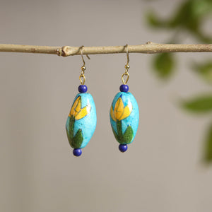 Handcrafted Blue Pottery Ceramic Earrings 04