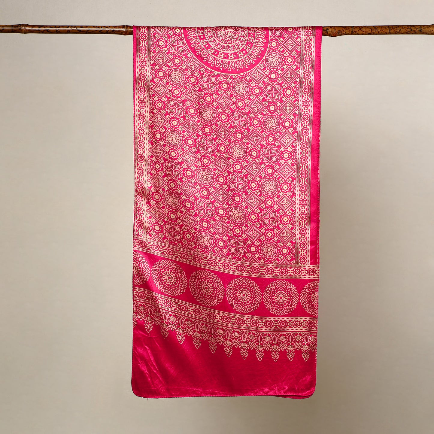 Pink - Mashru Silk Printed Ajrakh Stole 06