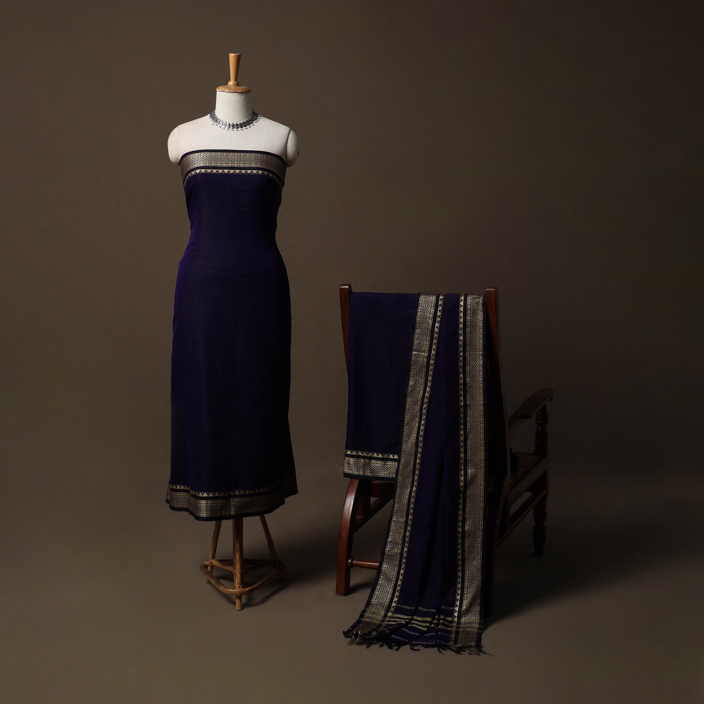Dharwad Mercerised Cotton 3pc Unstitched Dress Material Suit Set with Woven Border 47
