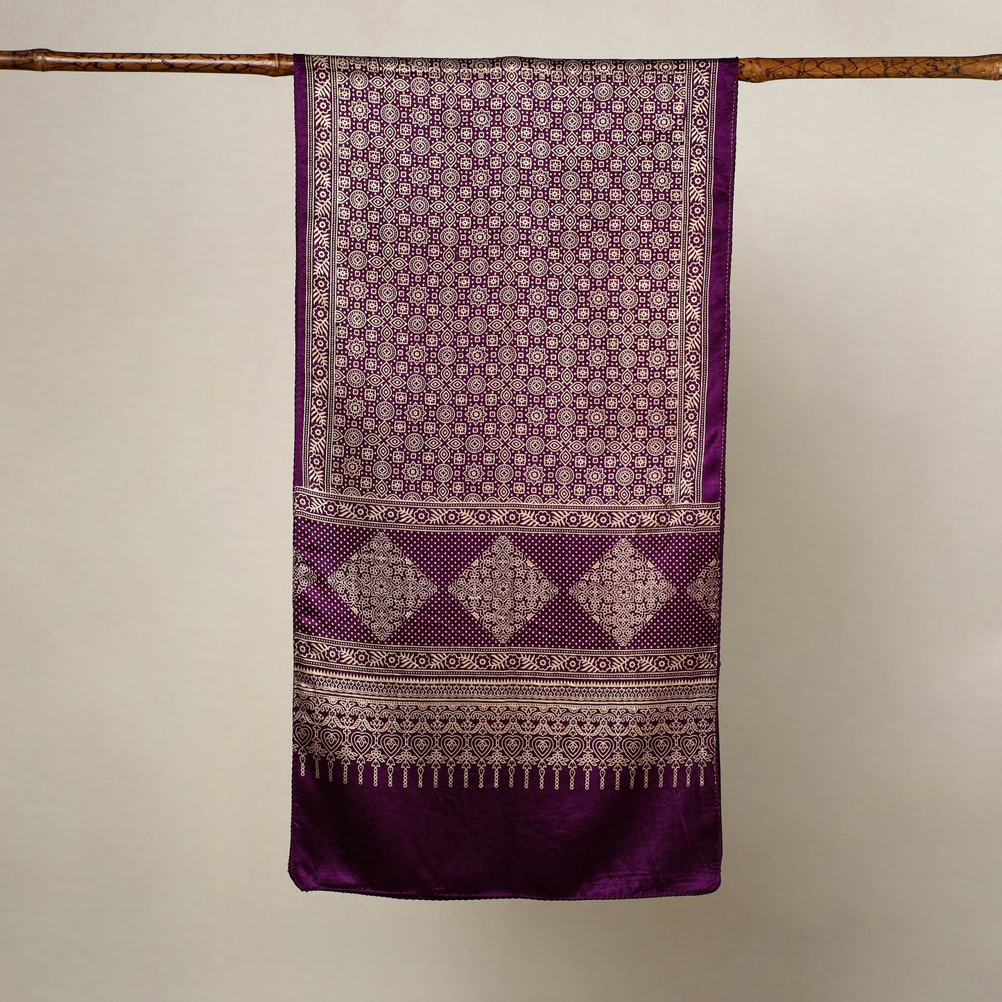 Purple - Mashru Silk Printed Ajrakh Stole 08