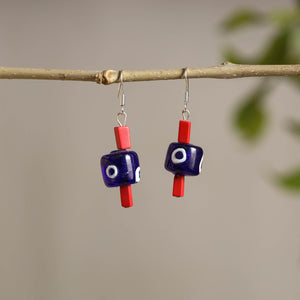 Handcrafted Blue Pottery Ceramic Earrings 08