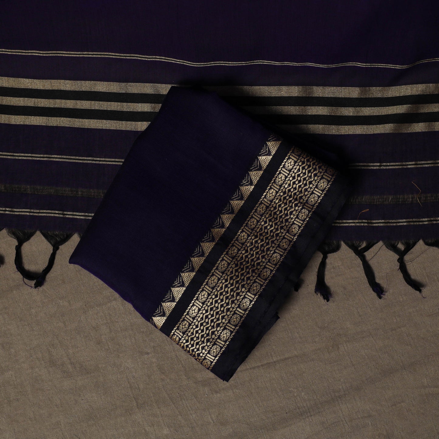 Dharwad Mercerised Cotton 3pc Unstitched Dress Material Suit Set with Woven Border 47